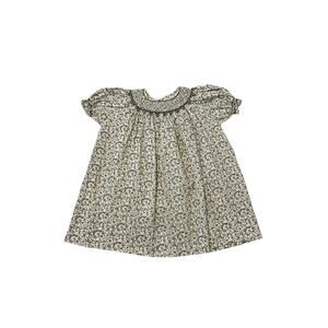 The Plantation Shop Girls 1T Brown Blue Yellow Floral Short Sleeve Smocked Dress